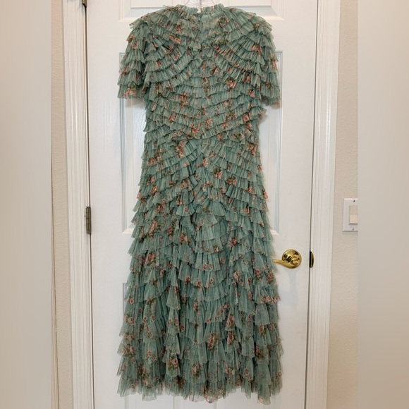 NWT Mac Duggal 8014 Green Ruffle Tiered Short Sleeve A Line Dress Size 6 - Picture 7 of 15